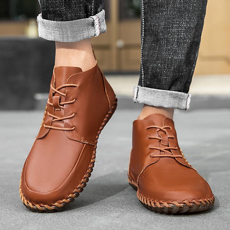 Men's Casual Handmade Leather Shoes 2026 Comfortable Lace-up Shoes with Wear-resistant Sole Multi-Color for Daily Wear Walking