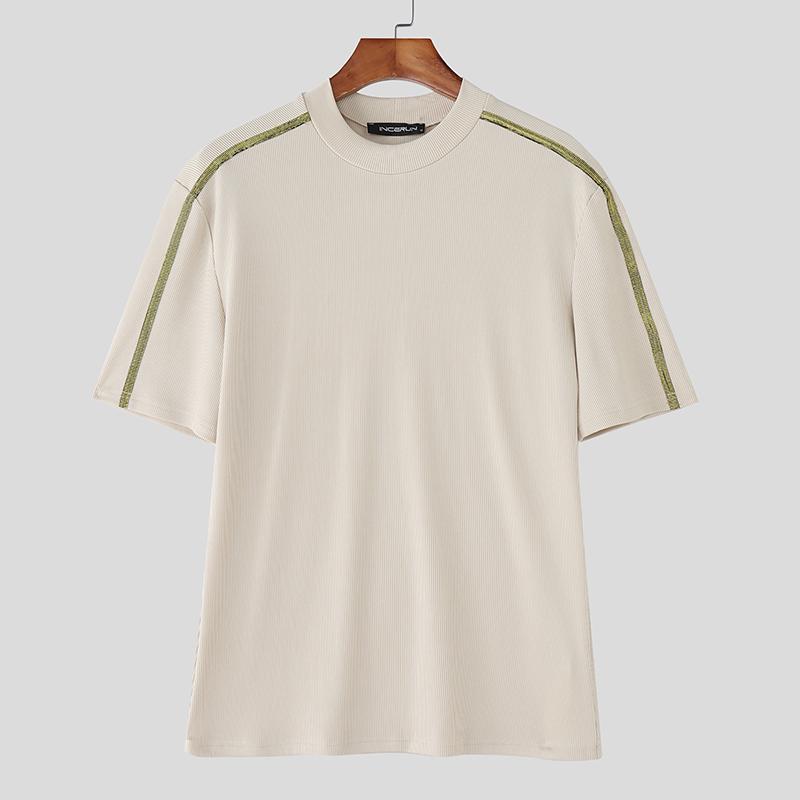 

INCERUN Мужские летние футболки с круглым вырезом, с коротким рукавом, со строчкой, повседневные приталенные топы 5XL хаки