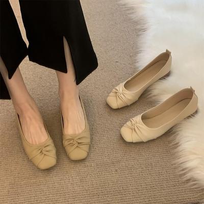 Women 'S Flats Square Toe Boat Shoes Pleated Slip On Ladies Shoes Office Low Heels Comfortable Shoes For Women Ballet Flats