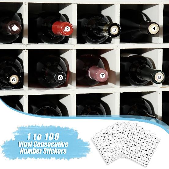 Consecutive Number Stickers - 1 to 100 Round Labels, Vinyl, Small (0.4inch), 50 Sheets - Inventory/Storage Organizing