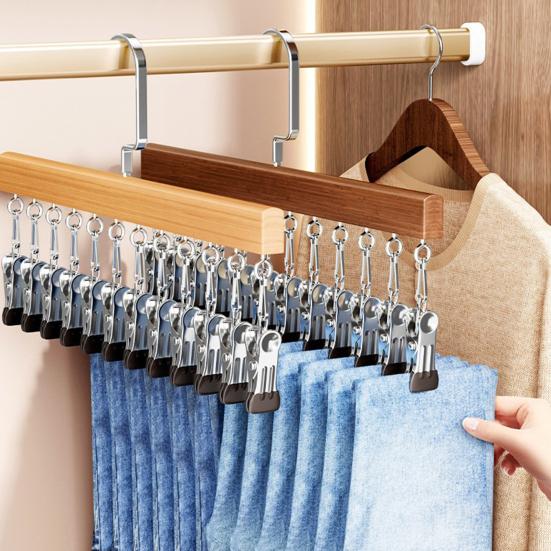 Trouser Clip Closet Organizer with 10/12 Clips Pants Scarves Skirts Belts Towels Underwear Heavy Duty Metal Frame Storage Rack