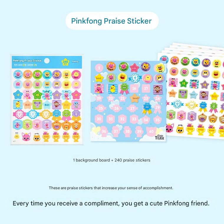 Feito na Coreia – Série de Adesivos My Little Tiger x Pinkfong (6 opções)