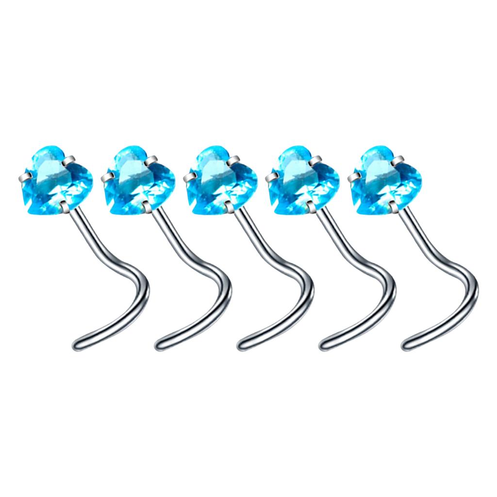 5Pcs Sturdy Alloy Nose Piercing Jewelry Set L Shape Studs and Hoops With CZ Designs Accessory for Stylish Look