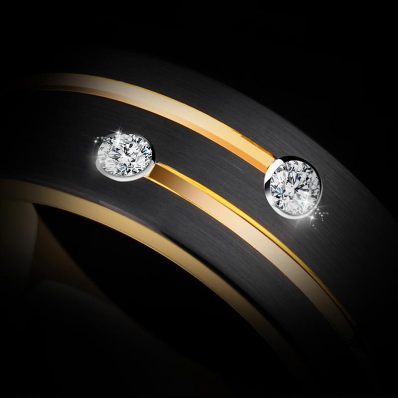 Luxus Herren 8mm Schwarz Edelstahl Gold Farbe Ring Kristall Ehering Für Männer Verlobungsfeier Schmuck Geschenk