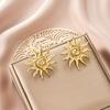 1 Pereche Cercei Infiltrați din Oțel Inoxidabil Sun Shine, Cercei Hoop Floarea-Soarelui Vintage Placați cu Aur de 18K Impermeabili Anti Decolorare Pentru Femei