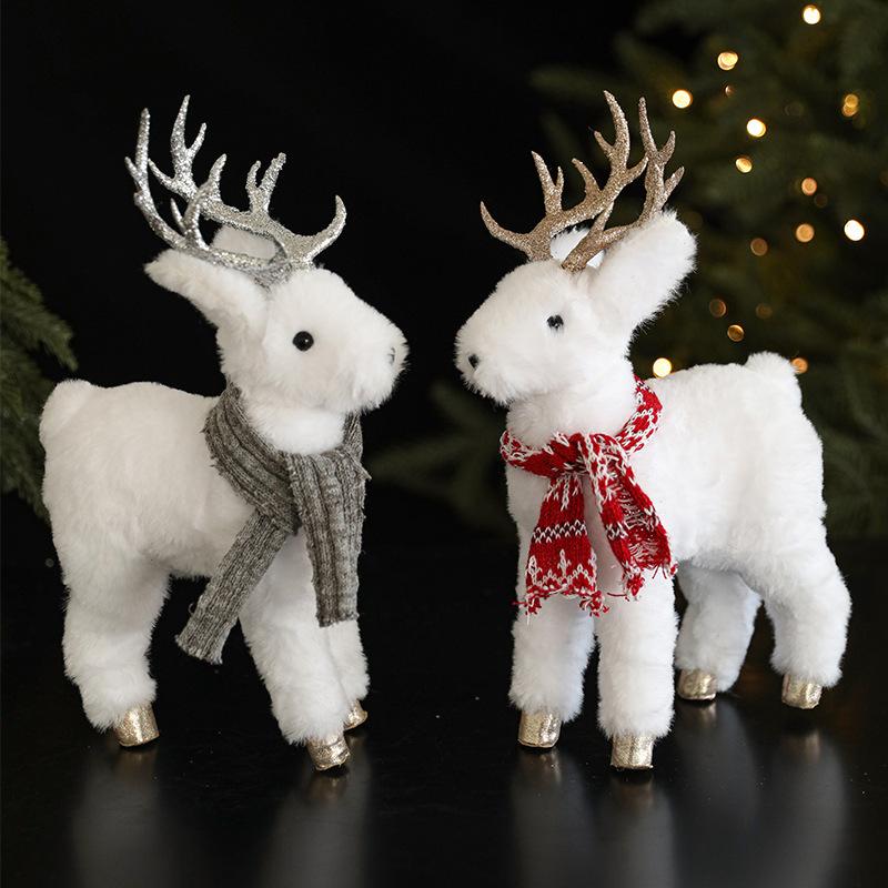 

Christmas Decorations White Deer Doll Home Shopping Mall Window Display Props Christmas Tree Ornament Grey scarf