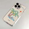Coconut Tree Clear Phone Case, Hand-Drawn Summer Beach Palm Tree Shockproof Cover for iPhone