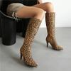 FOREADA Women Knee High Boots Pointed Toe Kitten High Heels Zipper Long Boots Ladies Fashion Shoes Autumn Winter Beige 46