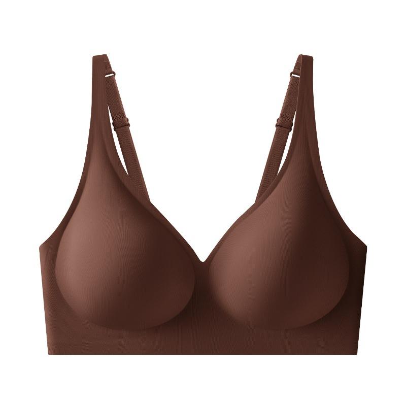 

Brown Seamless V Neck Wireless Bra with Adjustable Straps S кофейный