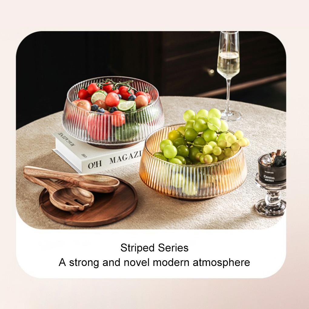 Creative Glass Fruit Bowl with Wood Base - Large Salad Bowl Lid Included Snacks Nuts Popcorn Storage Container Home Christmas