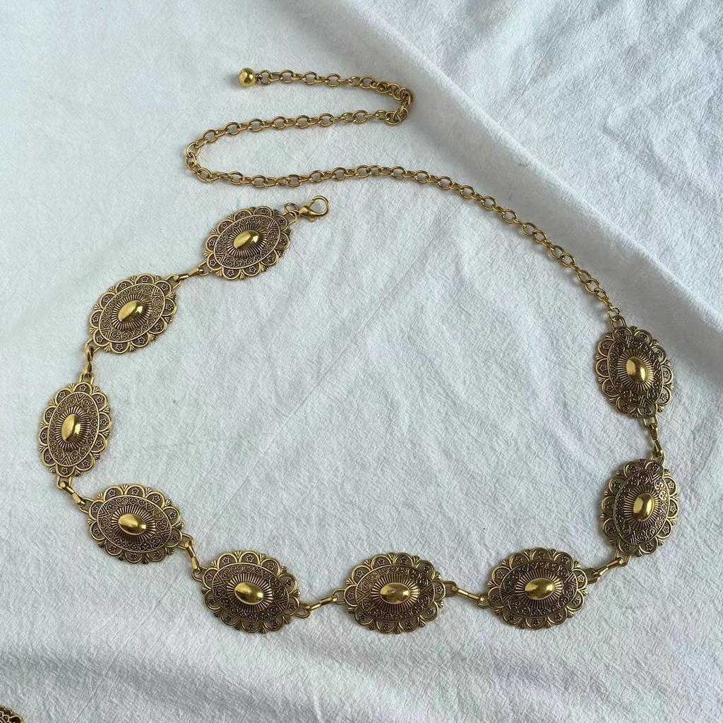 New Carved Geometric Retro Waist Chain for Women's Metallic Elegant Versatile Western Classic