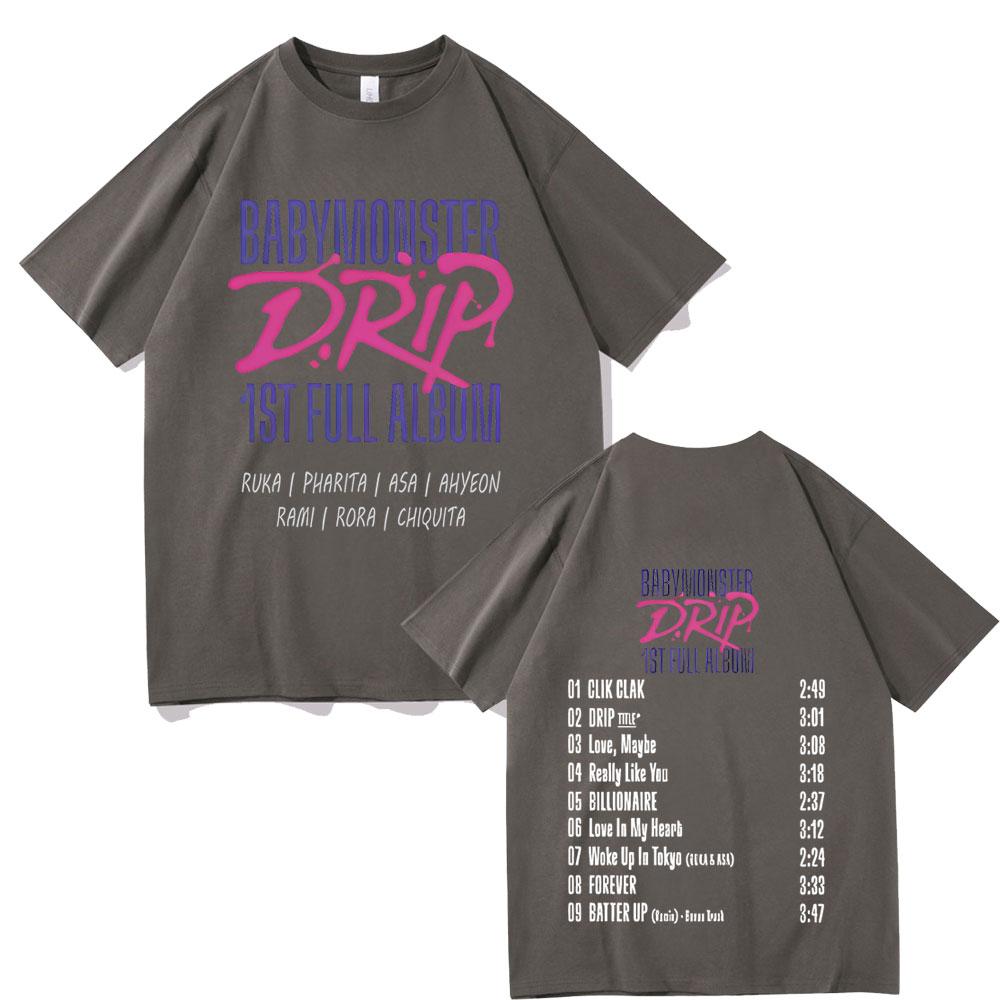 Babymonster Drip Ist Full Album Double Sided Graphic Tshirt Summer Unisex Fashion Casual Streetwear Unisex Crewneck Cotton Tees