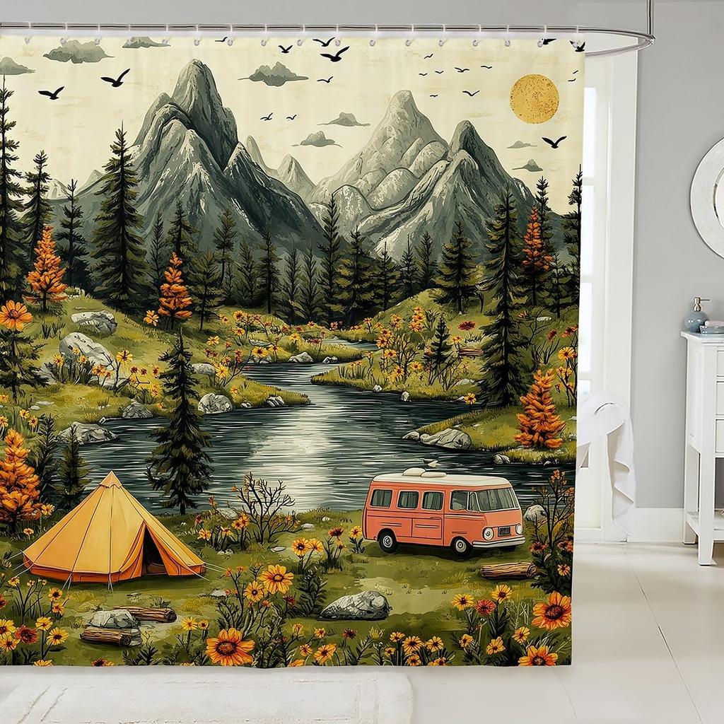 Boys Girls Pig Bath Curtain Cartoon Pigs Shower Curtain Kids Cute Farm Animal Bathroom Shower Curtain Set Butterfly Sunflower