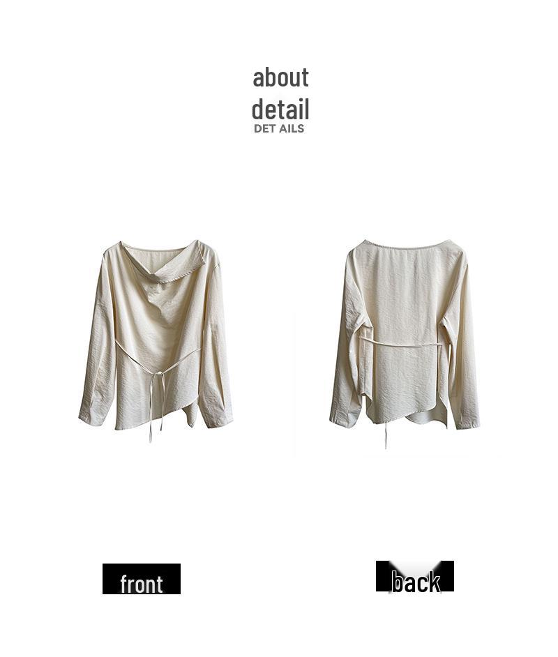 Orange Zhi Spring Women's Tie-Up Loose Fit Shirt with Stacked Collar - Versatile, Simple, and Stylish