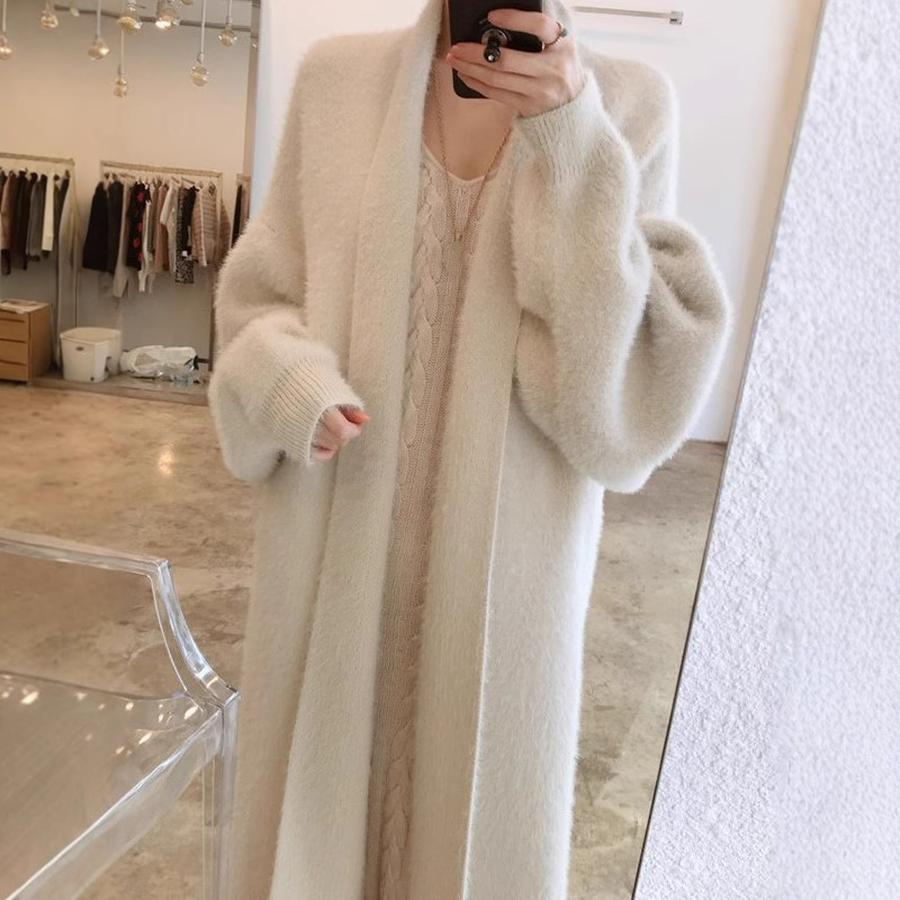 Autumn Women's Loose Long Sleeve Knit Cardigan Overcoat Lazy Style Faux Fur Knit Sweater for Women