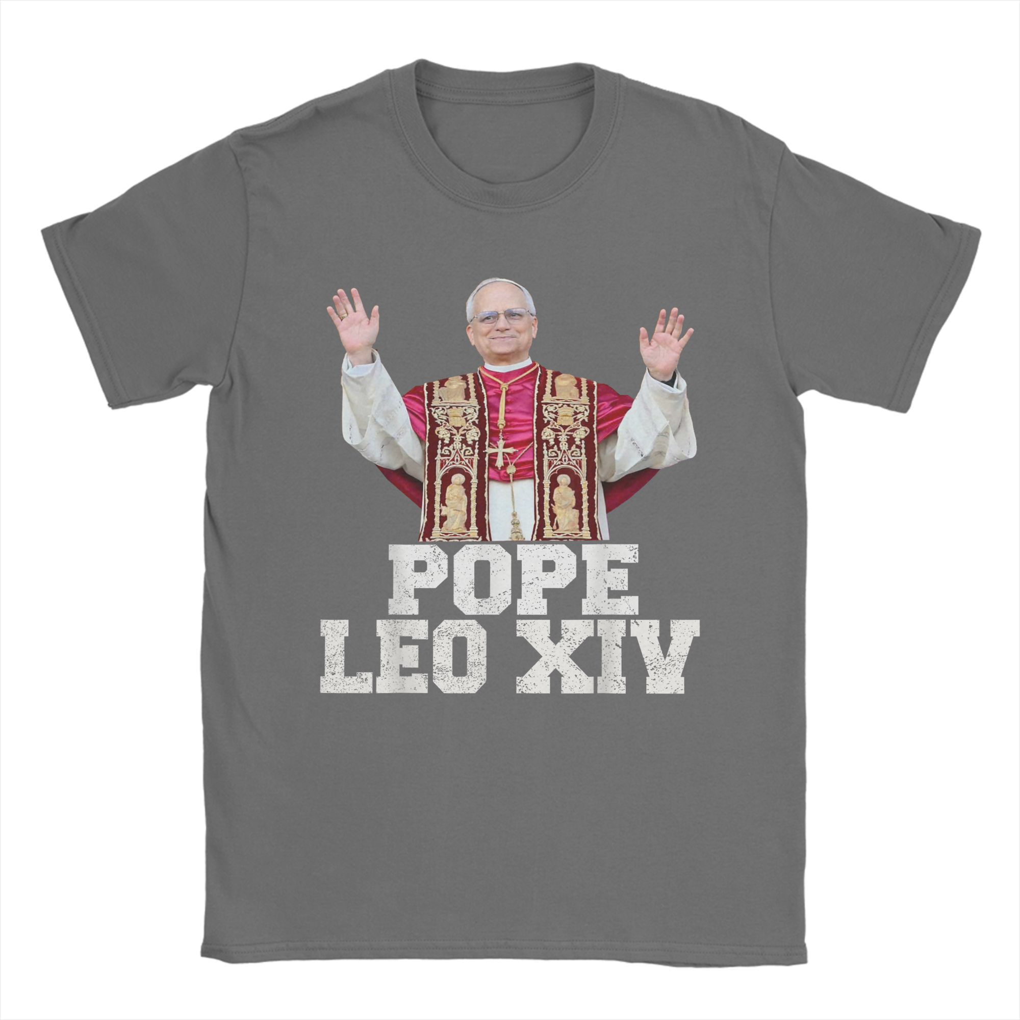 

Смешная футболка «Боже, благослови папу Льва XIV», мужская хлопковая футболка с круглым вырезом, кардинал Роберт Превост, футболки с коротким рукавом, одежда больших размеров S темно-серого