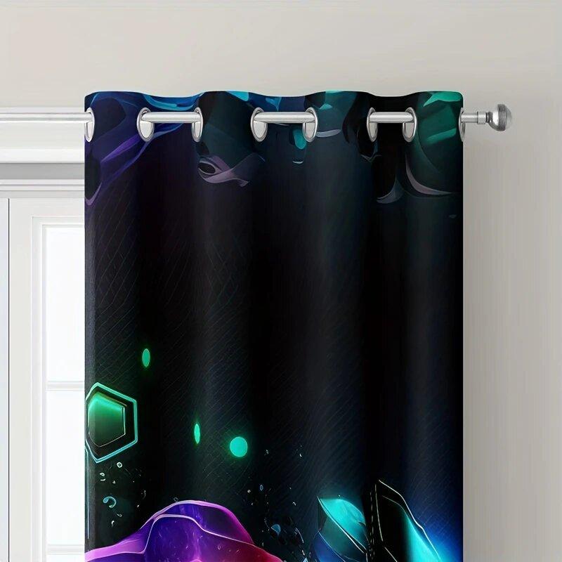 2 pieces of vibrant game controller printed curtains, home decorations, room decorations
