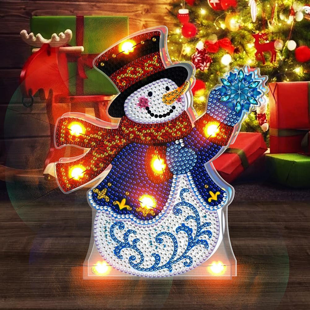 DIY Diamond Painting LED Light Christmas Tree Snowman Drawing Kit Bedside Night Light Drilling Arts Crafts Lamp Xmas Home Decora