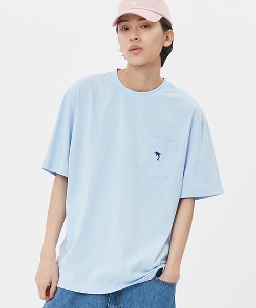 Dolphin Wave Apparel Dolphin Embroidered Patch Pocket T-Shirt Lightblue/L
