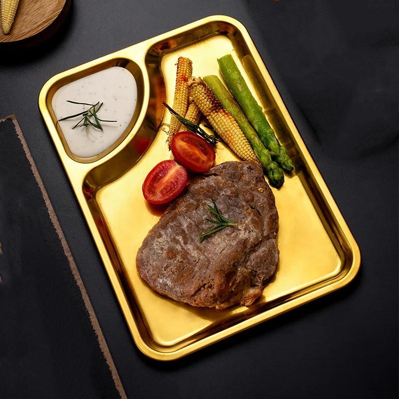 Stainless Steel Barbecue Plate Rectangular Snack Plate Grill Pan Fried Chicken Plate With Dipping Tray Dumpling Plate