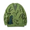 Harajuku Dinosaur Pattern Black Cardigan Sweater Men Vintage Oversized Cartoon Kawaii Coats Autumn Winter Loose Knitted Sweater