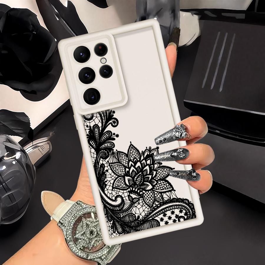 

Case for Samsung Galaxy S25 S20 FE S23 S24 ultra Note 20 Ultra S25 S22 Plus S21 Phone Cover Black Lace Patter Galaxy S20+