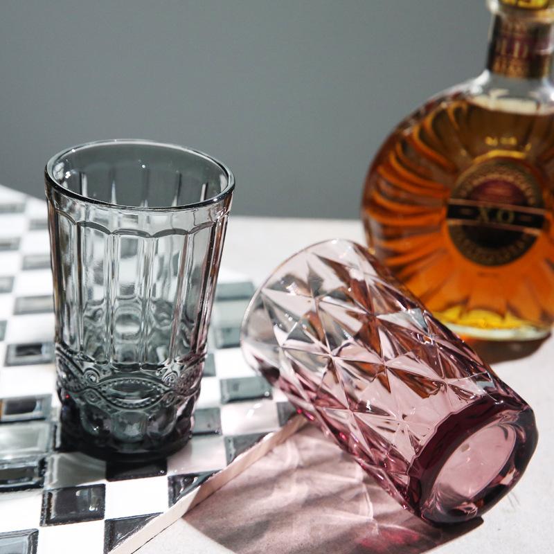 1 Stück 240ml 8oz Vintage Geprägtes Farbiges Seiten Glas Whiskey Wasser Glasbecher Schweres Dickes Glaswaren Becher