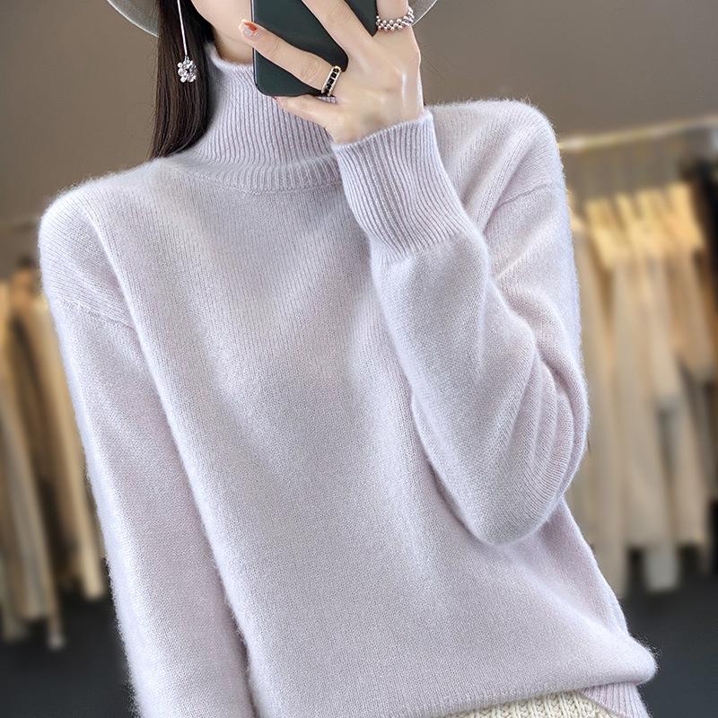 

Осень и зима новый свитер с высоким воротником женский с длинным рукавом утолщенный со спущенным плечом вязаный свитер модный универсальный базовый свободный и тонкий S