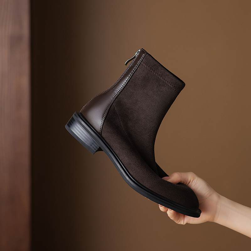 Krazing Po Flock Winter Round Toe Size 33 Chelsea Boots Size 43 Zipper Fashion Low Heels Stretch Ankle Boots