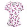 Scrubs Medical Uniform Pink Ribbon Cancer Fighter Graphic Women's Uniforms V Neck Short Sleeve Tops with Pockets Scrubs for Wome