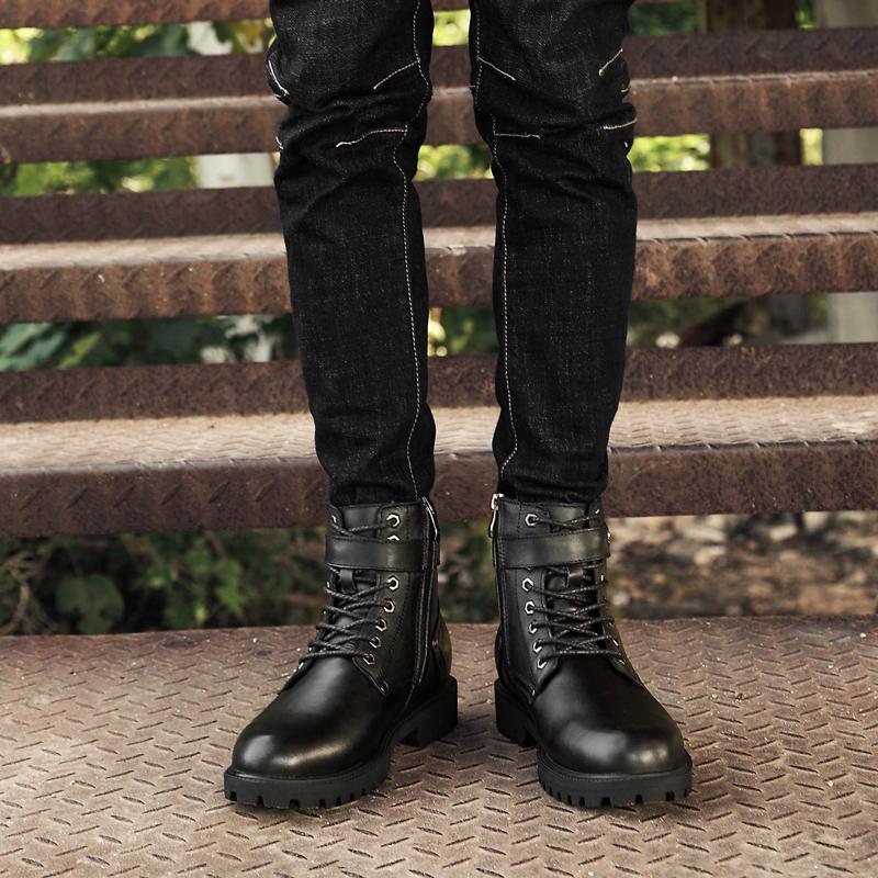 Fashion 2024 New Men's Genuine Leather Shoes Lace-Up Warm Winter Boots Top Quality High Top Boots Fashion Men's Motorcycle Ankle Boots