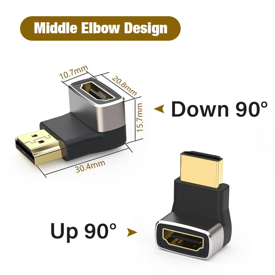 8K HDMI-compatible2.1 Connector Cable Adapter 90 Degree Right Angle Male To Female HDMI-compatible Extender for PC TV PS5 Laptop