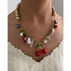 Colorful Summer Cherry Necklace Trendy Dopamine Jewelry Lightweight Stainless Steel Chain For Women