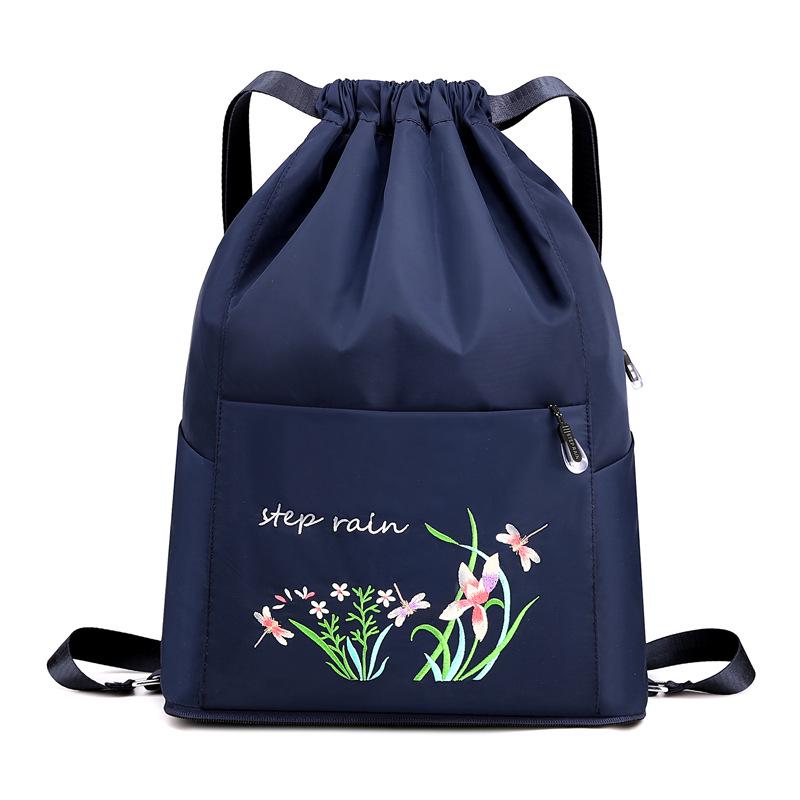 Women's Fashion Embroidery Drawstring Backpack: Oxford Cloth, Foldable Travel Bag