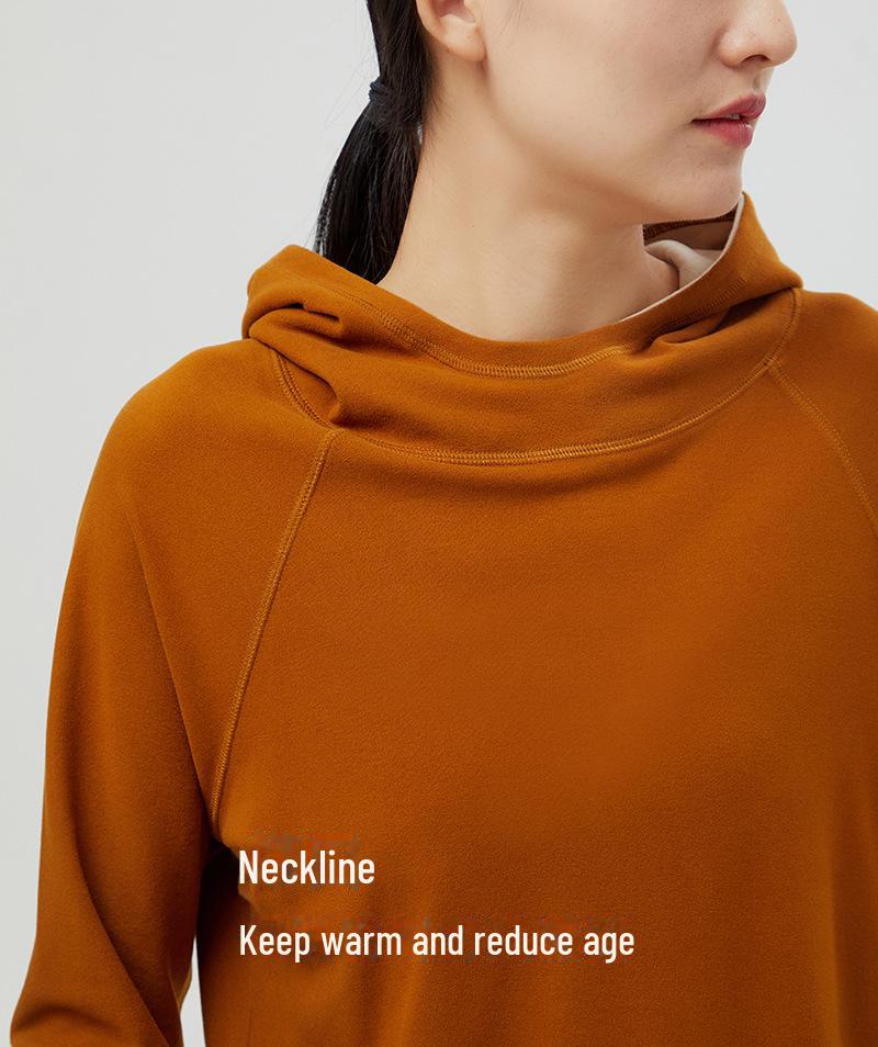 Women's Warm Ginger Velvet Hoodie: Versatile Spring/Autumn Solid Color Top