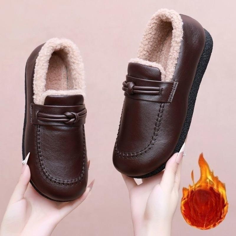 

Baggy Shoes for Women with Added Insulation, New Style, Flat Sole, Soft Leather, Soft Bottom, Cotton Material 40 коричневий