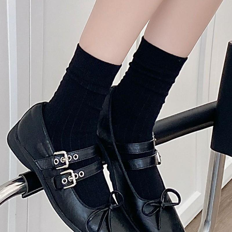 Black Socks Pure Cotton Medium Tube Socks Spring And Autumn Thin Boneless Confinement Socks Cotton Sweat-Absorbing Deodorant Stacking Socks Women