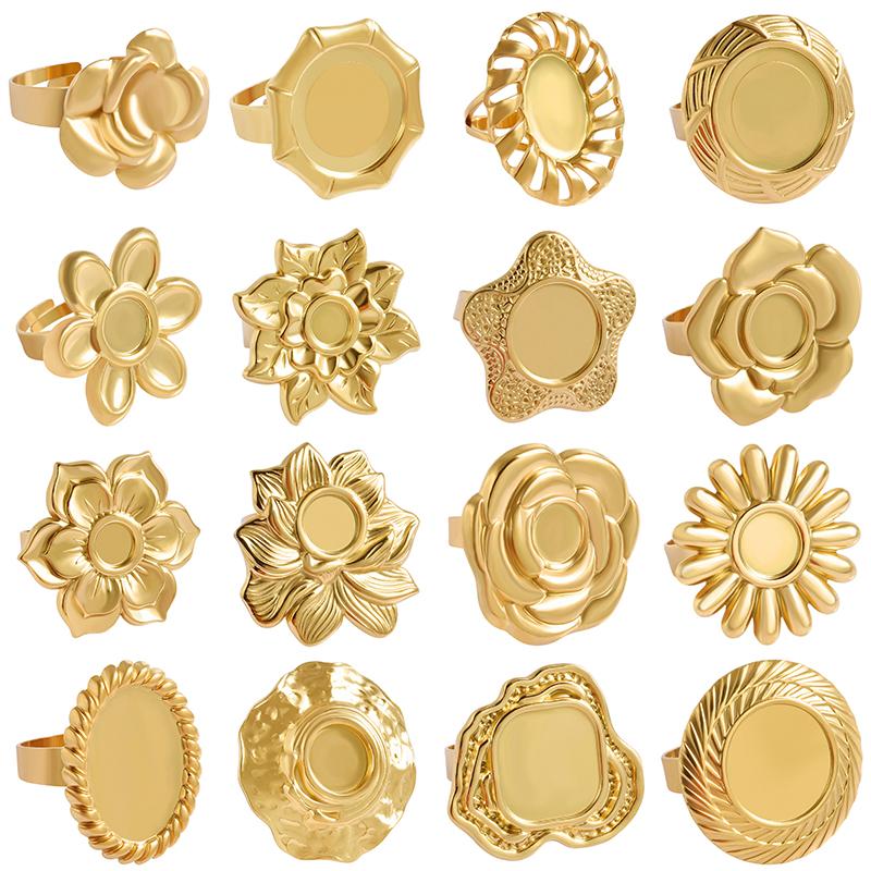 1/5 Stück Echtvergoldeter Cabochon-Ring Rund Oval Leere Tablettbasis Edelstahlringe Für Damen Herren Handgefertigte Emaille-Accessoires