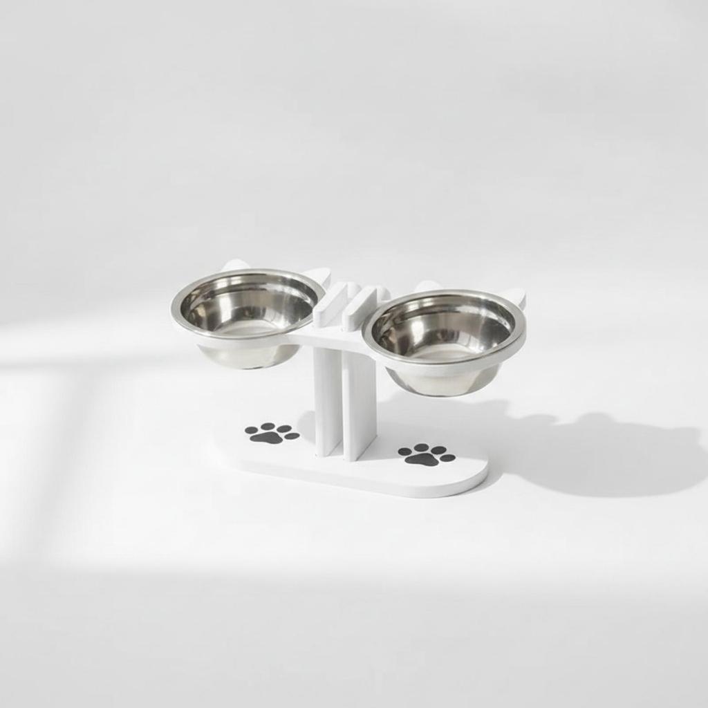 Wooden Pet Feeding Stand with Stainless-Steel Bowls Modern for Kitchen