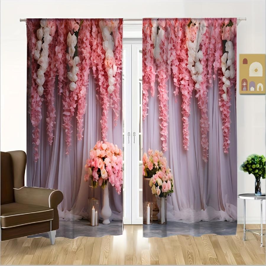 2pcs Fashionable Multicolored Bright Flower Pattern Curtains Semi-shading Curtain  For Bedroom Living Room Window Kitchen Office