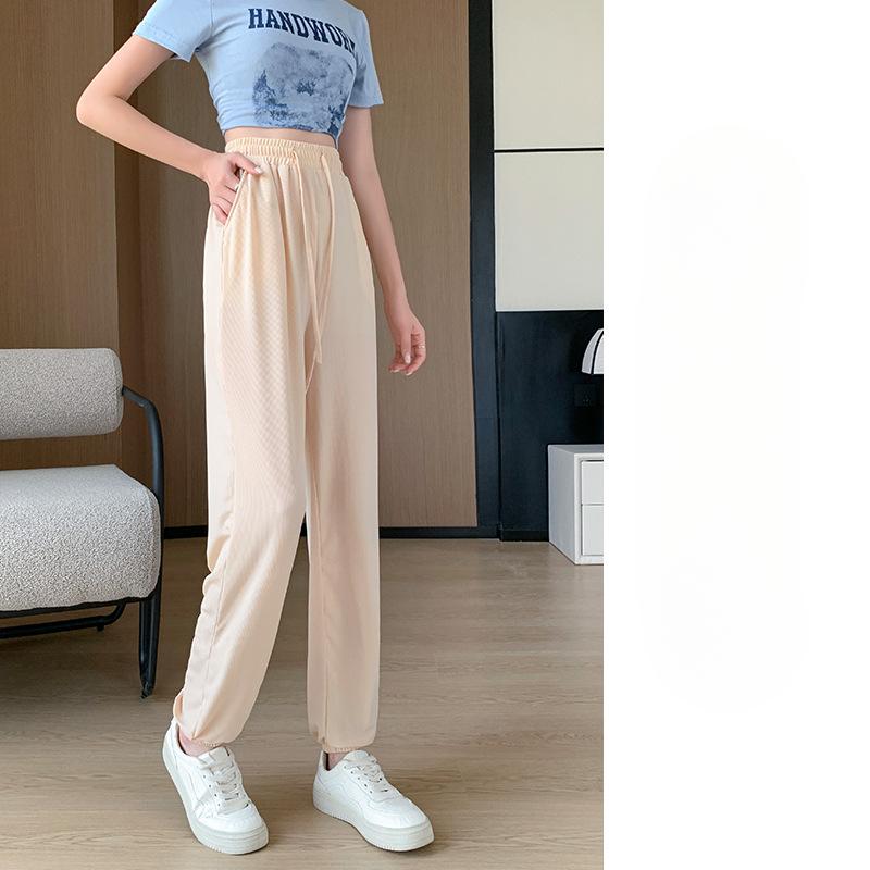 

Брюки-леггинсы из ледяного шелка для защиты от солнца для женщин на весну и лето с высокой талией, прохладные брюки, тонкие, облегающие, UV-защита, повседневные брюки XXL