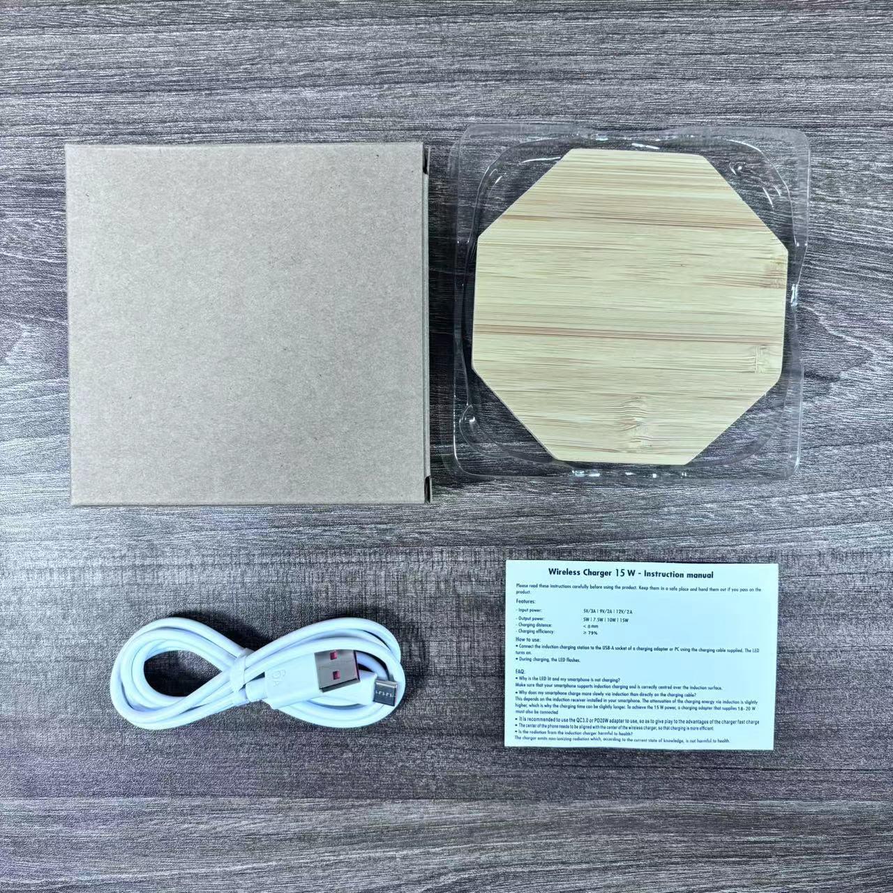 

15W Bamboo Wireless Charger: Fast Charging, Solid Wood, Elegant Bamboo Inlay