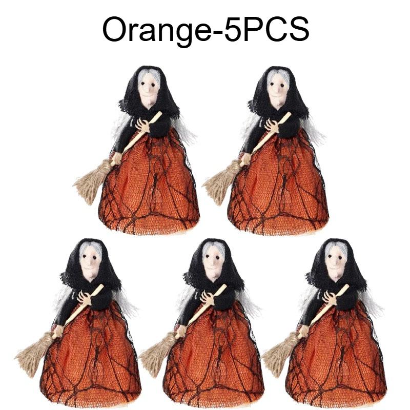 1-5PCS Halloween Witch Figurine with Broom Hanging Resin Ornament for Indoor Outdoor Garden Porch Party Photography Decoration