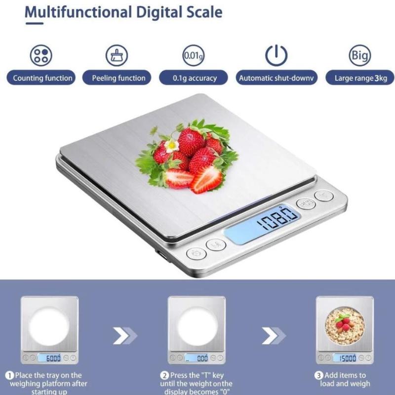 Rechargeable 3000G/0.1G Food Weighing Scale Digital Kitchen Scale Weight Grams Cooking Baking