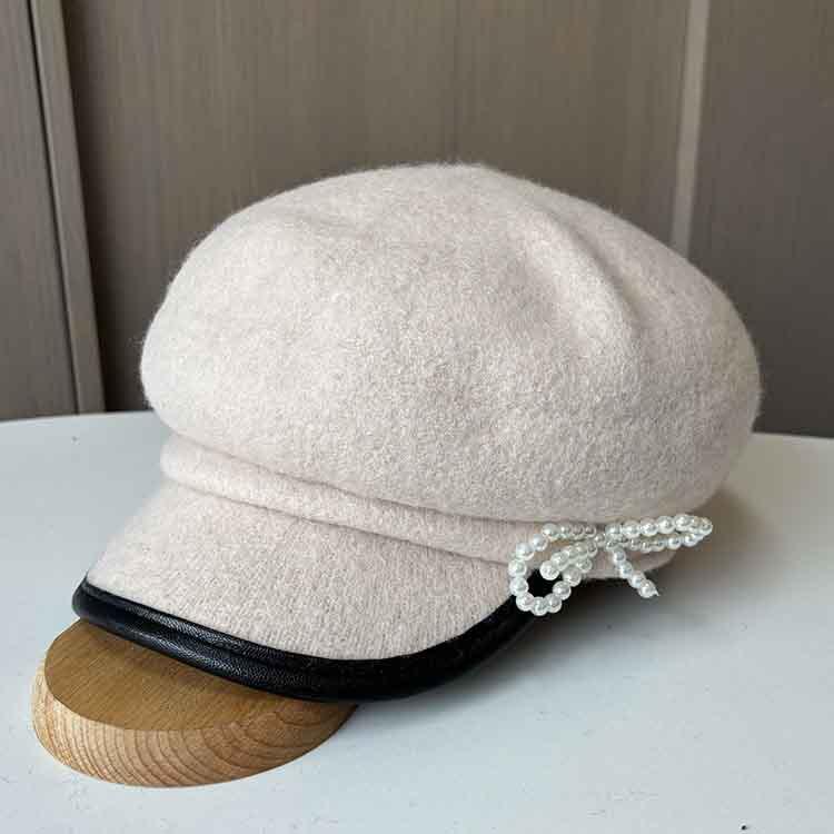 

Woolen Beret Female Autumn and Winter Small Fragrant Wind Bow Painter Hat British Retro Cap one size бежевий