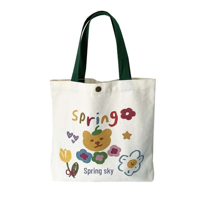 Women's Cute Cartoon Canvas Shoulder Handbag - Small Korean-Style Casual Bag