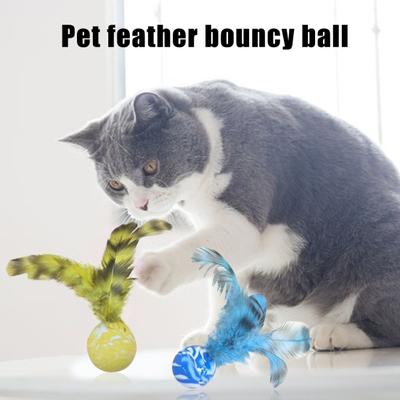 5 Pcs Cat Feather Ball Toy Interactive Mini Bouncy Balls with Feather Cat Exercise Ball Teeth Cleaning Toy for Indoor Cats