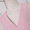 ZANZEA Women Elegant V-Neck Casual Sleeveless Pleated Dress