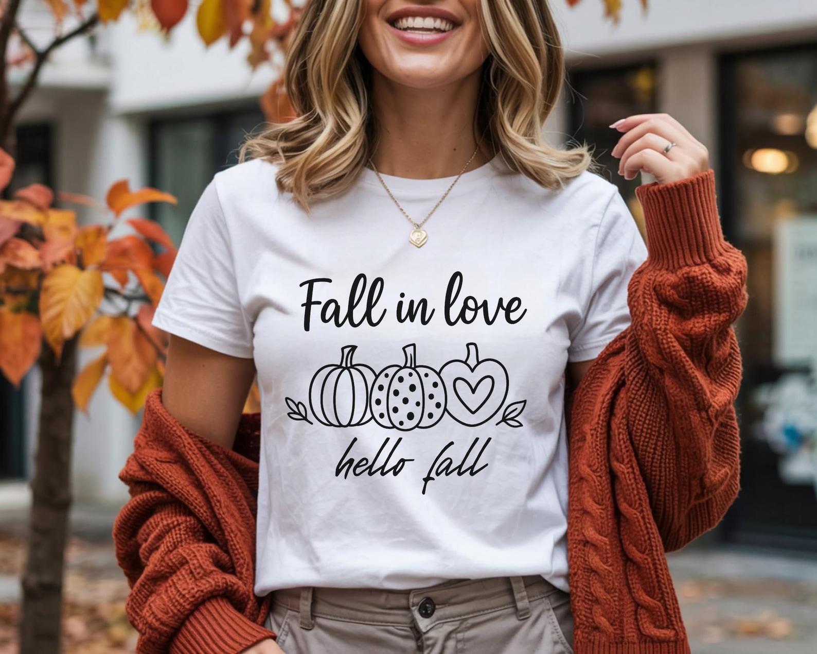 Hello Fall Pumpkin Graphic Tee, Women s Thanksgiving Shirt 3XL