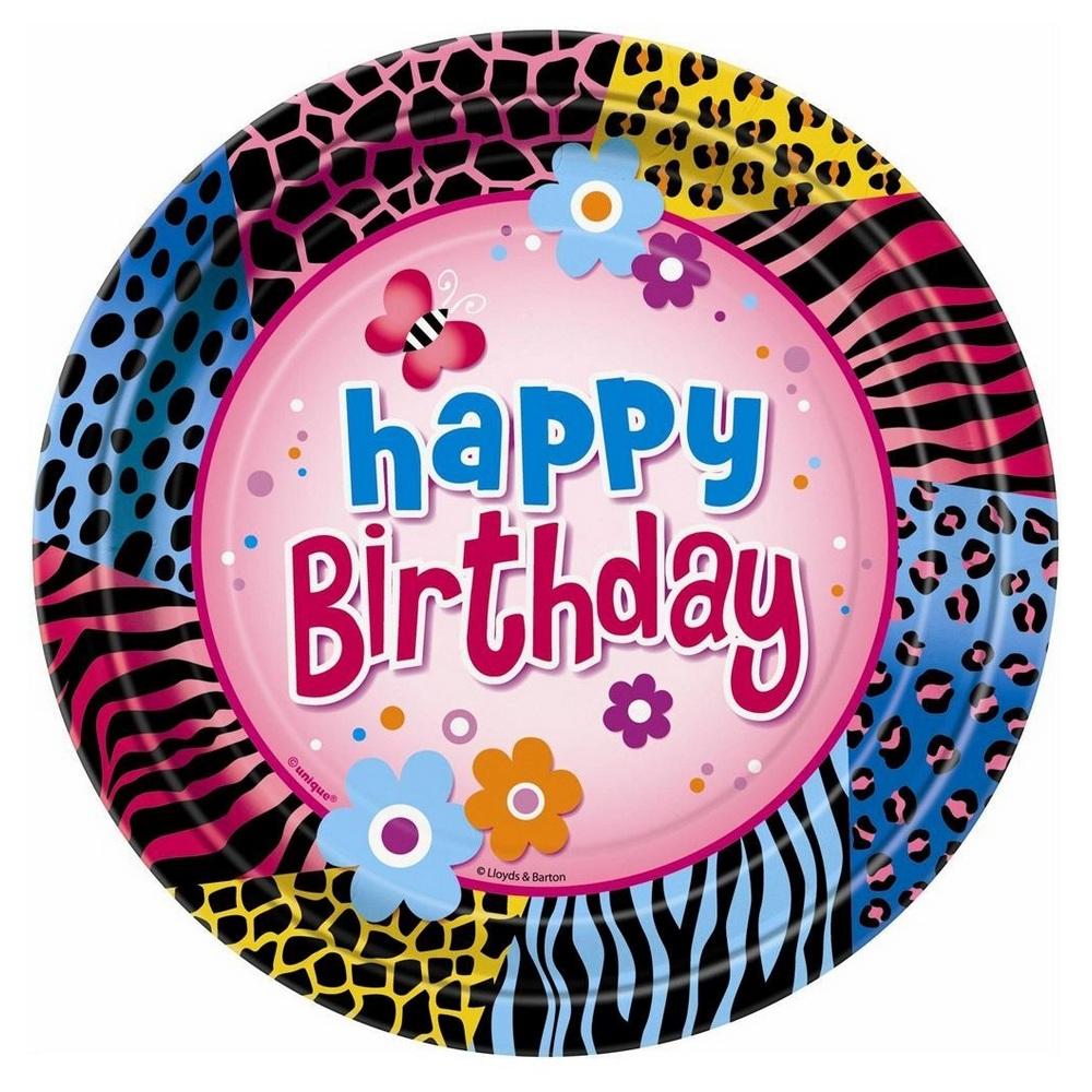 Unique Paper Animal Print Happy Birthday Disposable Plates (Pack of 8)